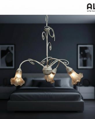 Lampadario shabby chic in ferro battuto 3 luci e14