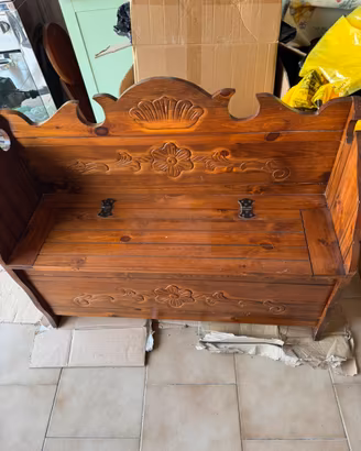 Cassa panca in legno lavorata cell. 347- 1165365