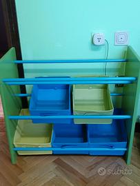 scaffale cameretta porta giochi contenitori