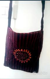 Borsa shopper vellutino marrone/viola