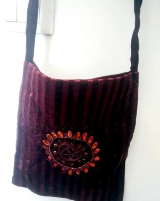 Borsa shopper vellutino marrone/viola