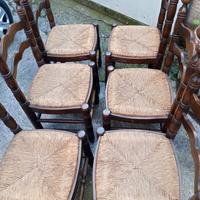 sei grandi e robuste sedie in legno impagliate 