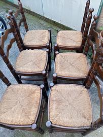 sei grandi e robuste sedie in legno impagliate 