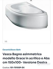 Vasca Bagno asimmetrica Grace in acrilico e Abs cm