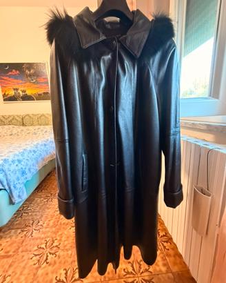 Cappotto vera pelle con volpe nera Dianora Vintage