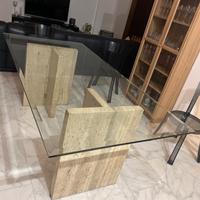 Tavolo cristallo con basi in marmo