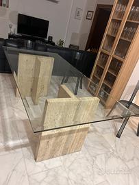 Tavolo cristallo con basi in marmo
