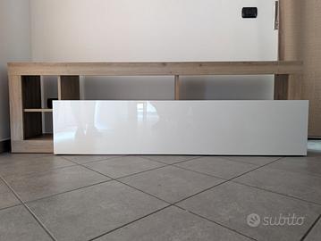 Mobile porta TV soggiorno ribalta bianco e rovere