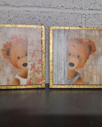 2x QUADRO DIPINTO ORSETTI LEGNO FOGLIA ORO
