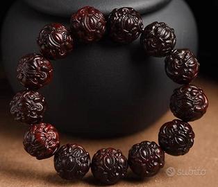 Bracciale Pixiu in legno di sandalo rosso a foglia