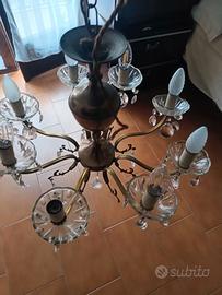 Lampadario Cristallo Vintage Ottone