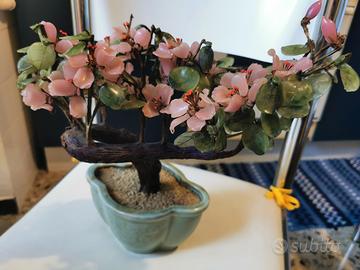 Vaso bonsai ceramica con fiori pesco in vetro