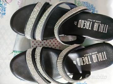 Sandali/ciabatte eleganti con zeppa e strass n 37