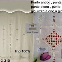 Pannello tenda lino ricamo a mano cm. 240 x 310