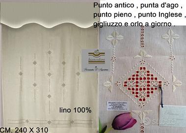Pannello tenda lino ricamo a mano cm. 240 x 310