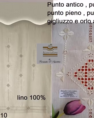 Pannello tenda lino ricamo a mano cm. 240 x 310