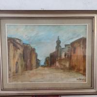 QUADRO DIPINTO ORIGINALE FIRMATO – VEDUTA URBANA –