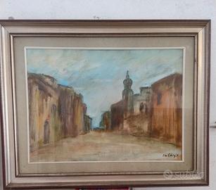 QUADRO DIPINTO ORIGINALE FIRMATO – VEDUTA URBANA –