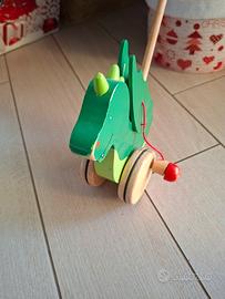 🐉 Giocattolo in legno a spinta – Draghetto verde 