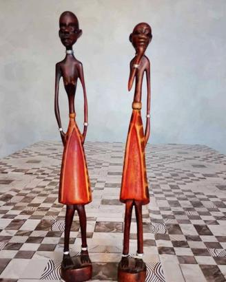 Coppia di Statue Tribal in Legno ORGINALI MASAAI