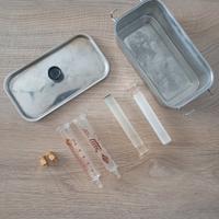 Kit iniezioni vintage siringa vetro box inox