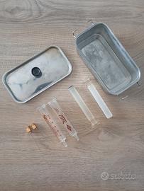 Kit iniezioni vintage siringa vetro box inox