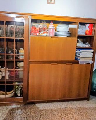Mobile salotto credenza vintage in legno con vetri
