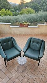 2 Poltrone vintage, ecopelle verde salvia.