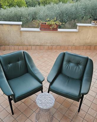 2 Poltrone vintage, ecopelle verde salvia.