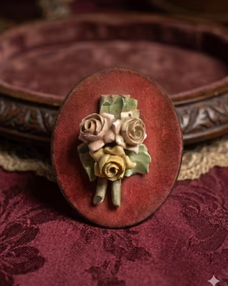 Spilla / Decorazione Vintage Rose in Porcellana