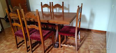 tavolo in noce con 6 sedie imbottite