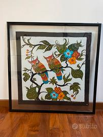 Quadro batic con gufi