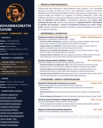 Barista,cameriere ,aiuto cuoco