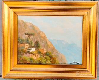 Quadro con paesaggio dipinto a mano su tela a olio