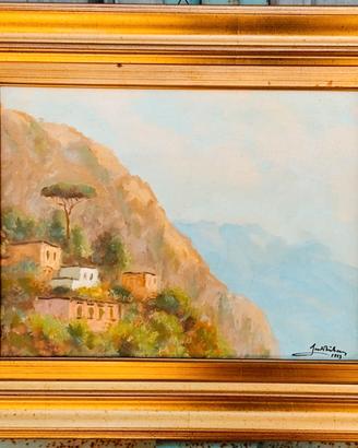 Quadro con paesaggio dipinto a mano su tela a olio