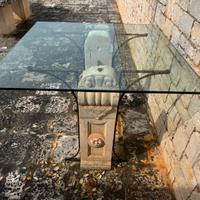 TAVOLO IN VETRO CON BASE IN PIETRA