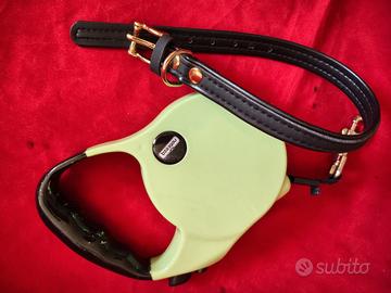 guinzaglio retrattile 5 m e collarino in pelle