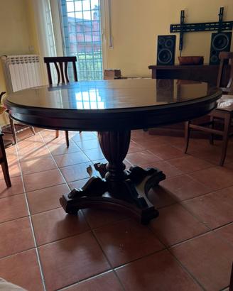 Tavolo tondo allungabile, legno, gamba centrale