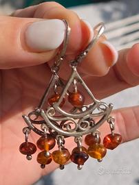 Orecchini vintage in argento e ambra