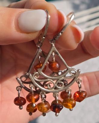 Orecchini vintage in argento e ambra