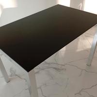 Tavolo cucina vetro temperato e acciaio allungabil