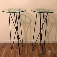 2 Tavolini alti cm. 108 con ripiano in cristallo