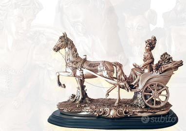 Scultura carrozza d'epoca trainata da cavalli 14kg