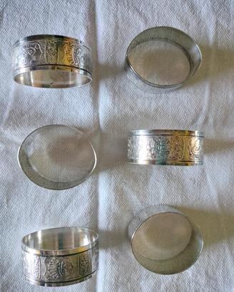 6 anelli porta tovaglioli in vero argento 800