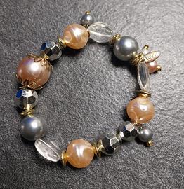 Braccialetto perle argento e avorio, bigiotteria