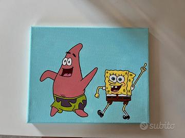 Tela Patrick e Spongebob   24x30 cm DIPINTO A MANO