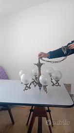 Lampadario vintage ottone/bronzo e vetro
