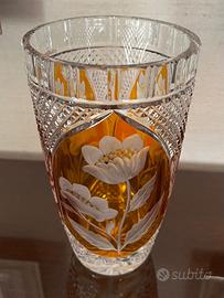 Vaso Cristallo di Boemia Vintage - Ambra e Fiori