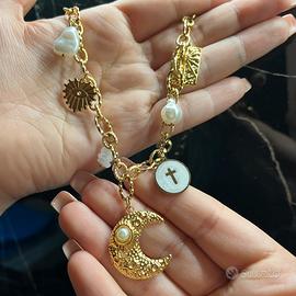Collana LUNA multi charm in acciaio inox  oro