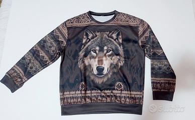 felpa con stampa lupo  fronte/retro